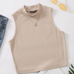SHEIN EZwear Women’s Mock Neck Rib-Knit Cropped Tank Top